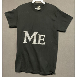 Women's Black T-Shirt "ME" Text Design Size Medium Cotton Shirt Graphic Tee